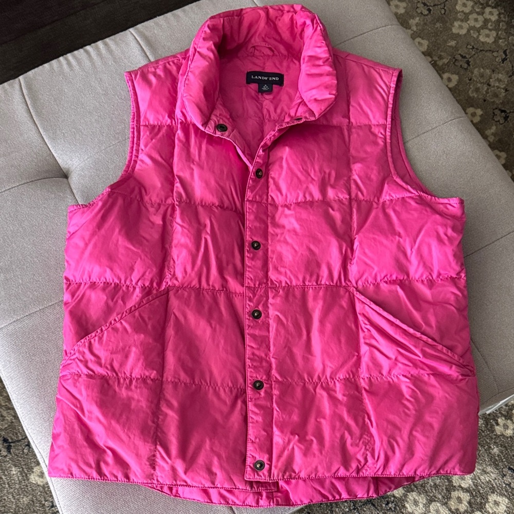 Lands' End Bright Pink Quilted Vest Women’s Medium